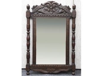Antique Victorian Carved Oak Hanging Wall Mirror
