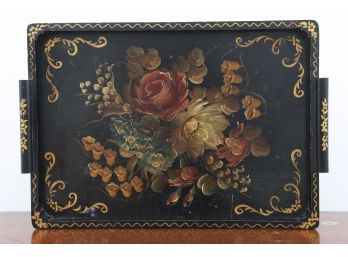 Victorian Serving Tray With Painted Flowers