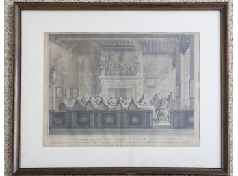 Framed Steel Engraving Of The Amsterdam Admiralty Meeting Room.
