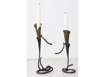 Pair Of Calla Lily Shaped Candle Holders Attributed Jack Brubaker