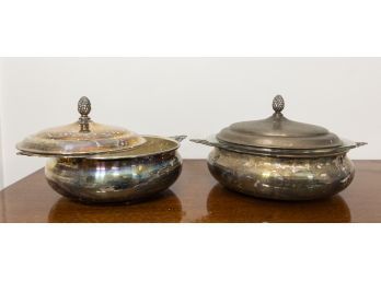 Pair Of Lidded Silver Plated Dishes