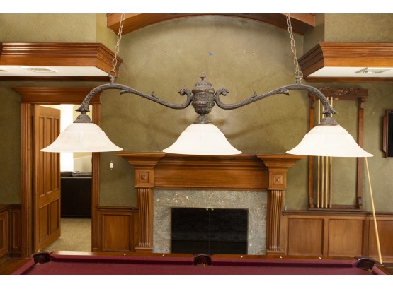 3-Light Ceiling Bronze Billiard Bar With A White Marble Glass
