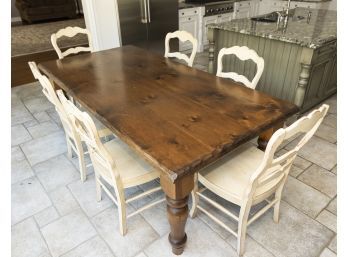 Farmhouse Turned Leg Dining Table And 6 French Country Chairs