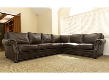 Bradington Young Roll Arm Leather Sectional With Nailhead Trim