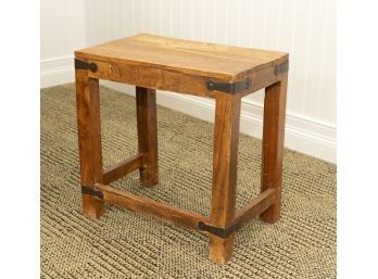 Small Rustic Pine  Side Table With Metal Straps