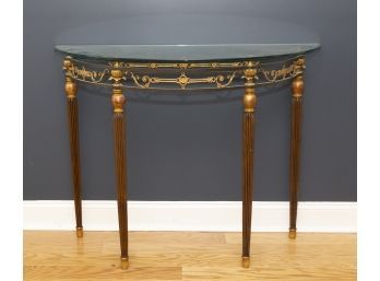 FRENCH LOUIS XVI STYLE GLASS TOP DEMILUNE CONSOLE TABLE