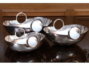 Set Of Three Silver Handled Bowls By FALA Lega Argentata