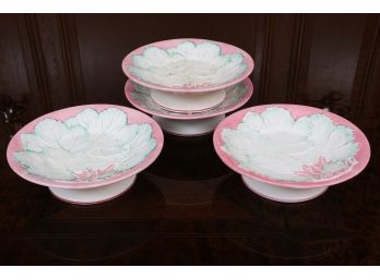 Set Of Four Porcelain Raised Platters With Leaf Pattern