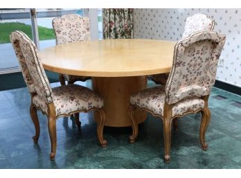 Set Of Four Custom Upholstered Chairs And Round Kitchen Table