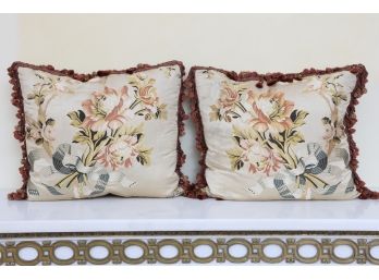 Pair Of Custom Floral Bouquet Throw Pillows With Tassels