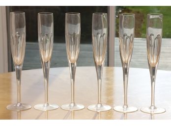 Set Of Six Tall Crystal Champagne Flutes