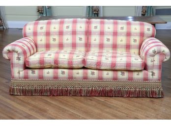 Floral Upholstered Two-Seat Loveseat With Frilled Skirt