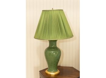 Set Of Two Green Ceramic Table Lamps With Pleated Lampshades