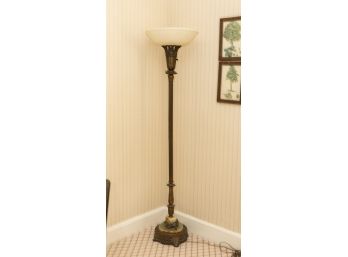 Brass And Onyx Base Floor Lamp With Milk Glass Ceramic Torchiere