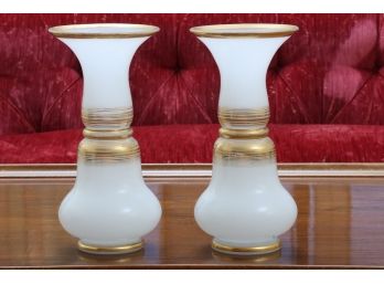 White Opaline Vases With Gold Details