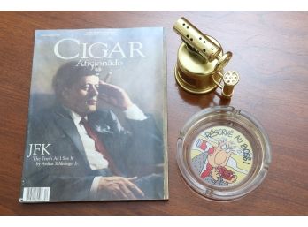 Cigar Aficionado Collection Including Table Gas Lighter And Ashtray
