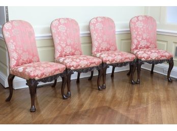 Set Of Four Pink Floral Upholstered Mahogany Leg Chairs