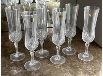 Set Of Six Cristal D'Arques Diamax Longchamp Pedestal Champagne Flutes