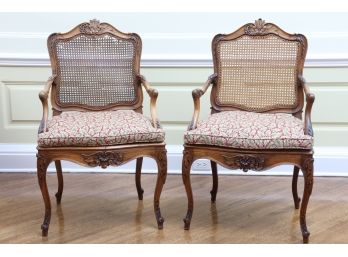 Set Of Two Caned Back Carved Walnut Dining Chairs