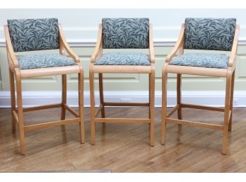 Set Of Three Counter Chairs With Leafed Upholstery