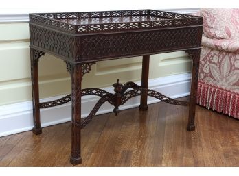 Chinese Chippendale Style Carved Wood Fretwork Tea Table