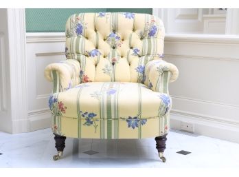 Tufted Floral Upholstered Armchair On Wheels