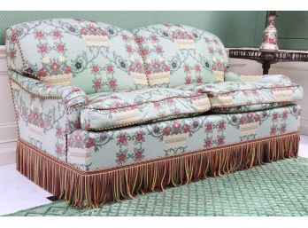 French Floral Loveseat With Fringed Base