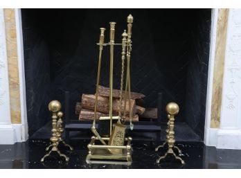 Brass Fireplace Toolset With Stand And Andirons