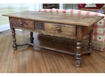 Antique Spanish Baroque Wood Table With Drawers