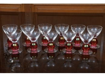 Set Of Eleven Cranberry Base Cordial Glasses