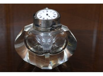 Silver And Crystal Pocket-watch Holder Inkwell