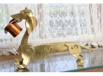 Mixed Metals Bronze Dog With Copper Hat Cigar Cutter