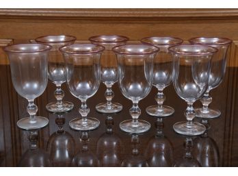 Set Of Eight Hand-Blown Cranberry Accent Goblets - Lot #1