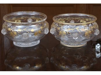 Set Of Two Crystal Bowls With Gold Ivy