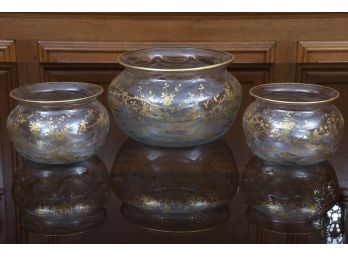 Set Of Three Crystal Bowls With Gold Roses