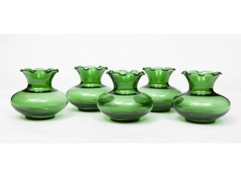 Emerald Green Glass Vases-lot Of 5