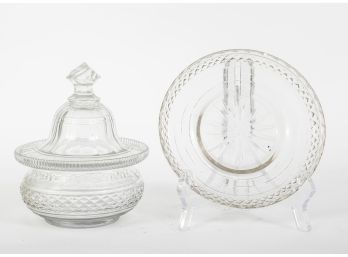 19th C. Cut Glass Lidded Butter Dish And Plate