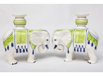 Fitz And Floyd Hand Painted Ceramic Elephant Candle Holders