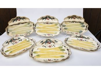 Antique Porcelain Asparagus Dishes- Set Of 10
