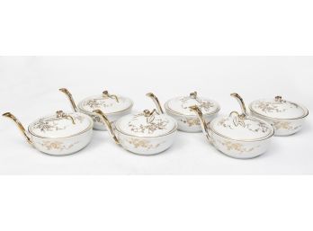 Porcelain Lidded Soup Bowls - Set Of 6