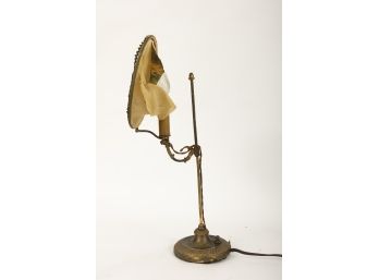 Antique Brass Lamp With Flat Silk Shade