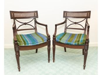 Pair Of Mahogany And Cane Arm Chairs.
