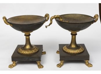 19th Century French Bronze Claw Foot Pedestal Dishes
