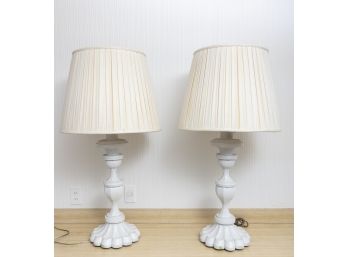 Vintage Large White Painted Metal Table Lamps