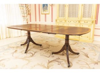 Double Pedestal Banded Mahogany Dining Table
