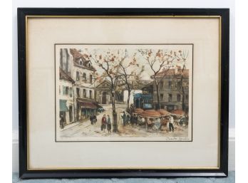 Charles Mondin Signed Numbered Colored Lithograph Print Paris Scene