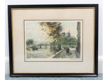 Charles Mondin Signed Numbered Colored Lithograph Print Paris Scene