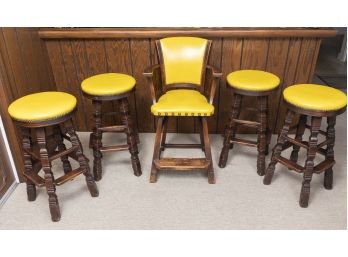 4pc. Vintage Bar Stool Set And Captain Chair.