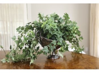 Faux Plant With Silver Plated Repousse Centerpiece