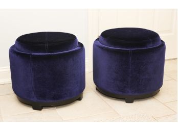 Safavieh Chelsea Round Tray Ottoman In Blue- A Pair